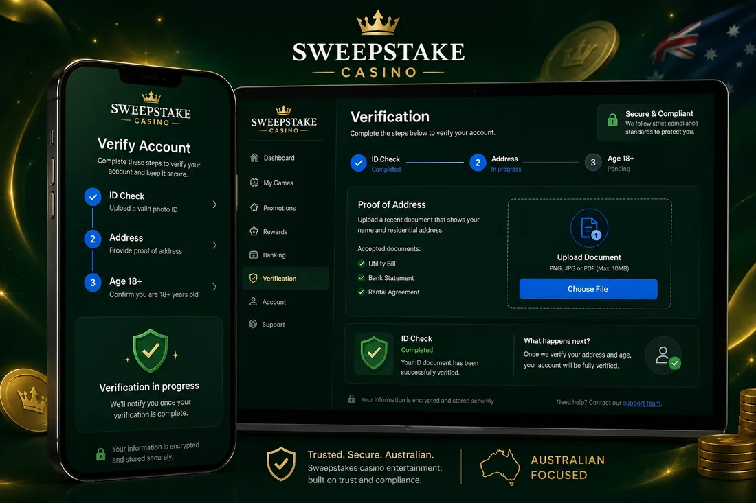 Sweepstakes casino account verification and KYC identity check step