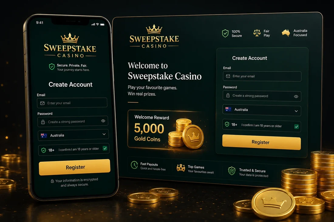 Creating a sweepstakes casino account with a 5,000 Gold Coins welcome reward